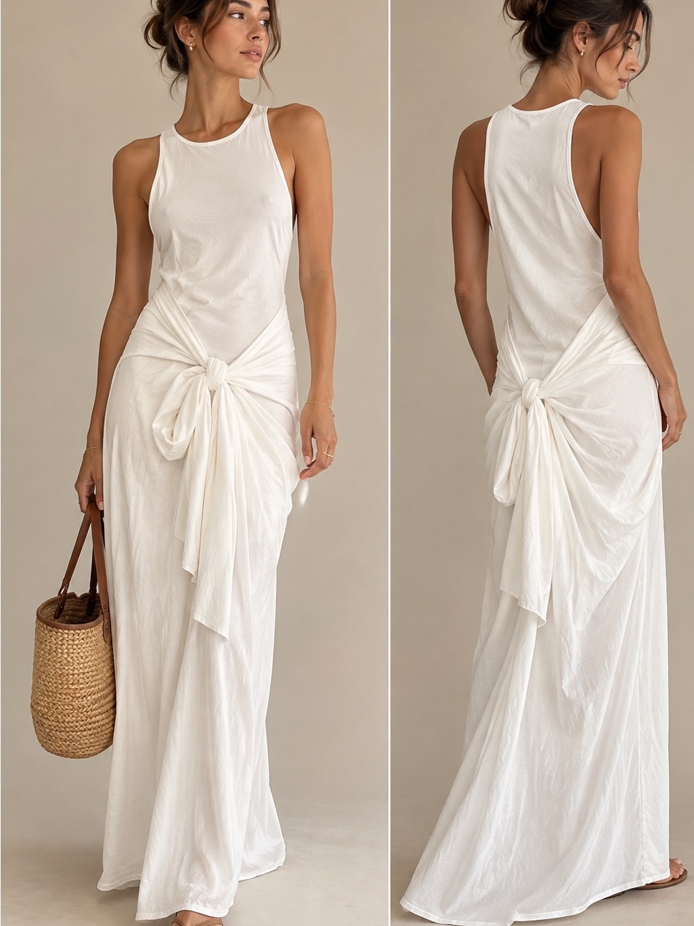 Orig Price $630 Another Story White Knot-Front Quiet Luxury Vacation Maxi Dress